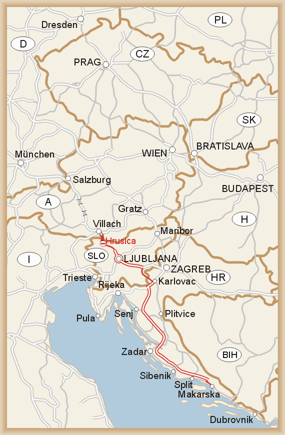 Villach - Ljubljana - Karlovac - Bosiljevo – Zadar - Šibenik - Split (Makarska)