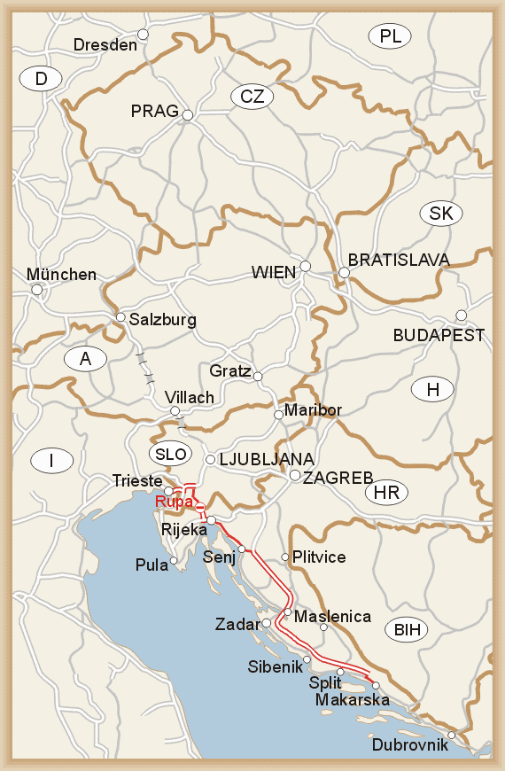 Trieste - Postojna - Rijeka - Senj - Split (Makarska)
